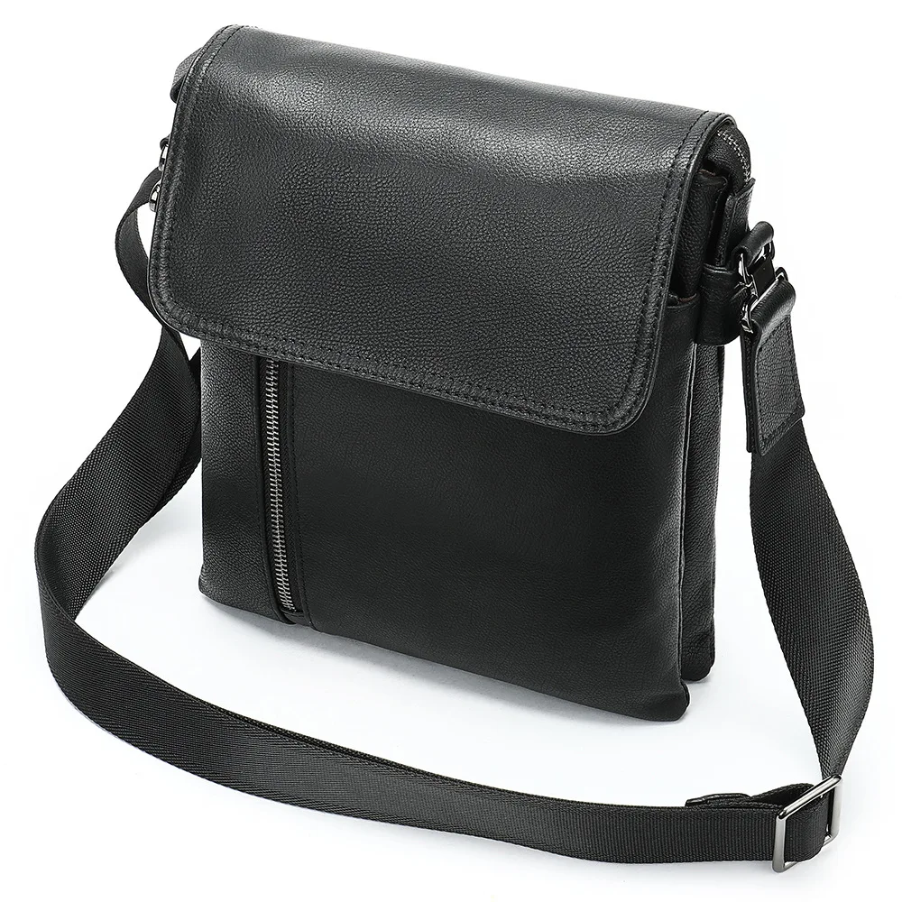 جلد أصلي للرجال حقيبة كتف الزوج الأسود حقيبة ساع الذكور حقائب جانبية حقائب رجالية عادية حقائب كروسبودي رجل