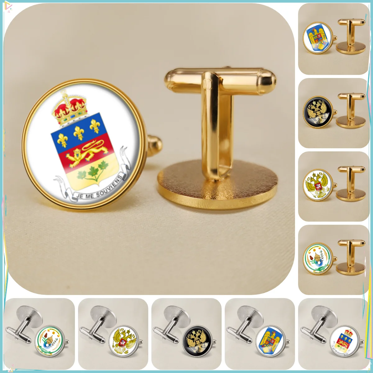 Quebec Romania Russian Federation Rwanda National Emblem Flag Cufflinks