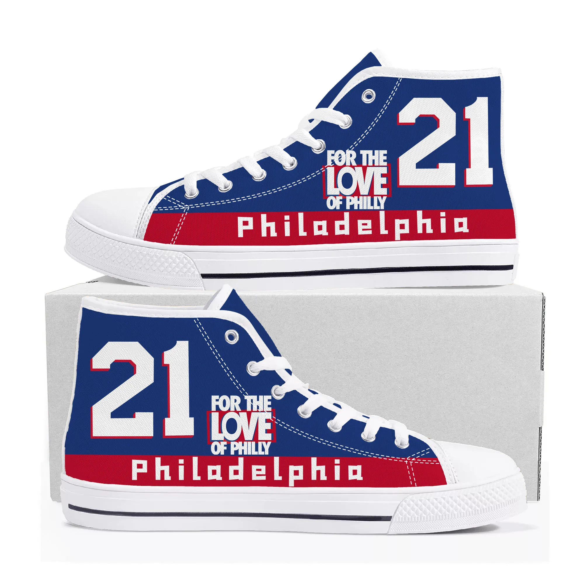 Philadelphia Number 21 1 0 For the Love of Philly High Top Sneakers Mens Womens Teenager Canvas Sneaker Casual Custom Made Shoes