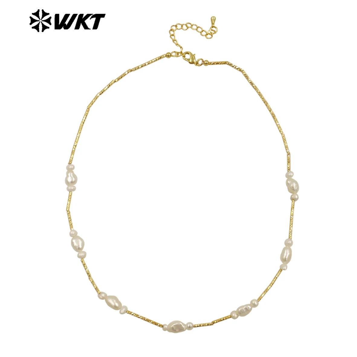WT-JN279 Elegant Chic Women Hand Strand Made Natural Real Freshwater Pearl Pipe Chain Necklace In 16 Inch Long