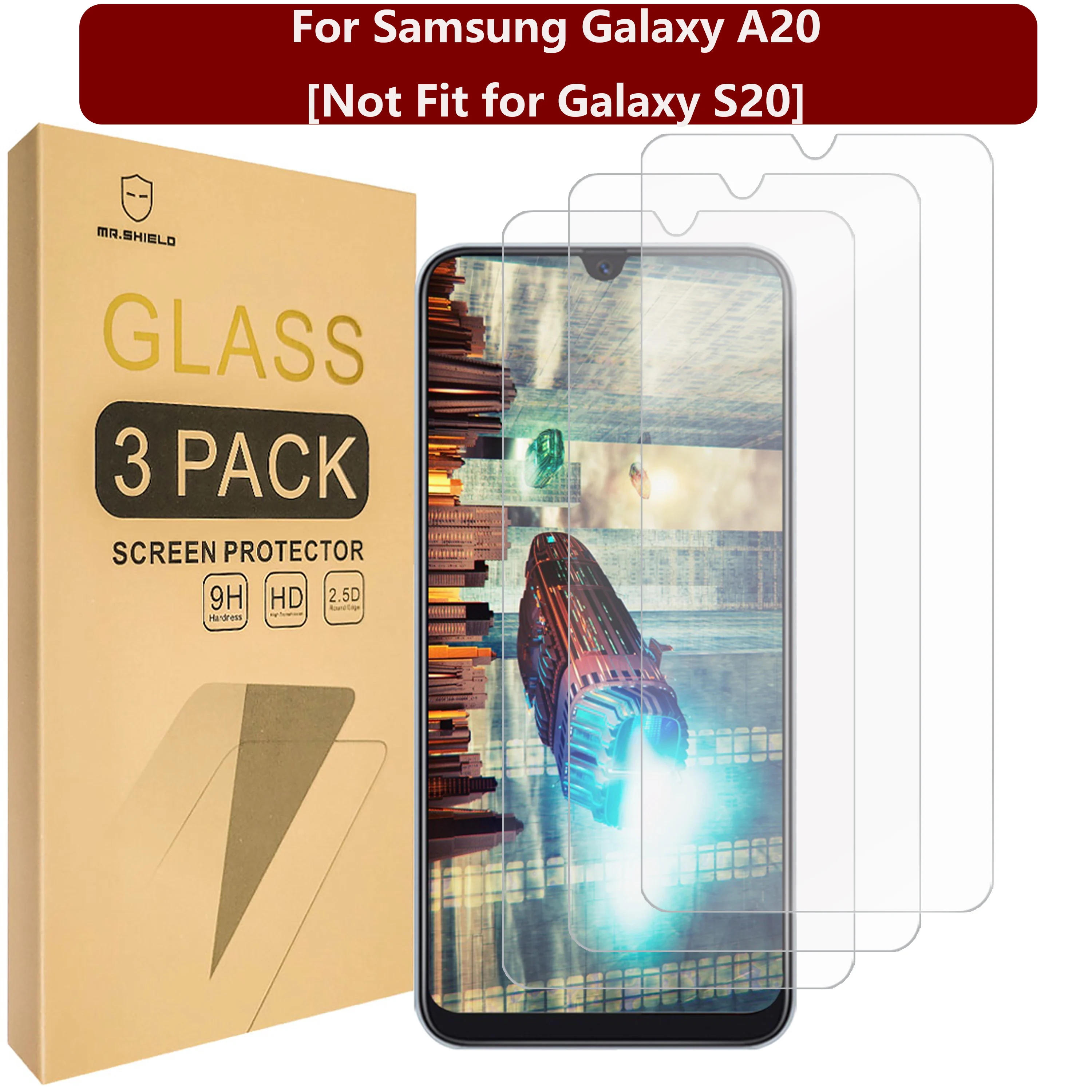 

Mr.Shield [в 3 упаковках] предназначено для Samsung Galaxy A20 [Not Fit for Galaxy S20] [закаленное стекло] Защитная пленка для экрана