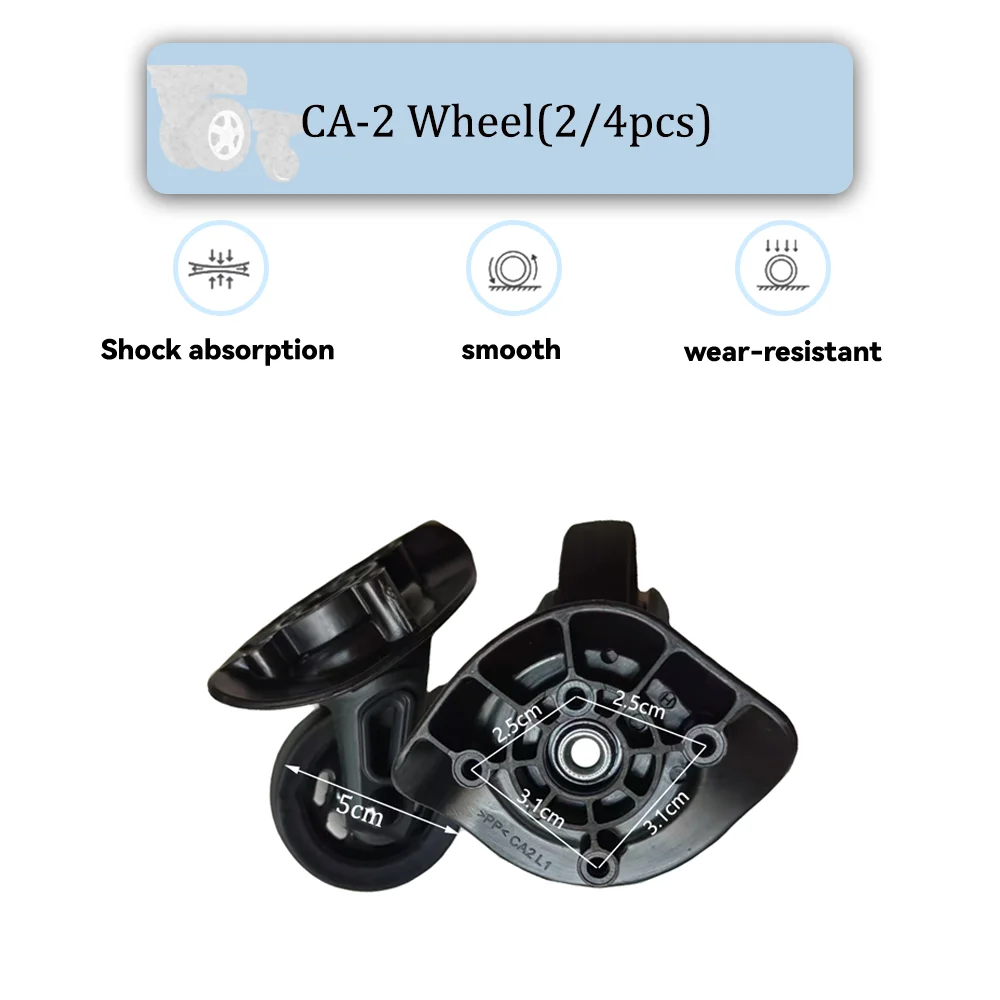 CA-2 Universal Wheel Black Replacement Suitcase Silent Smooth Convenient Shock Absorbing Durable Rotating Accessories Wheels