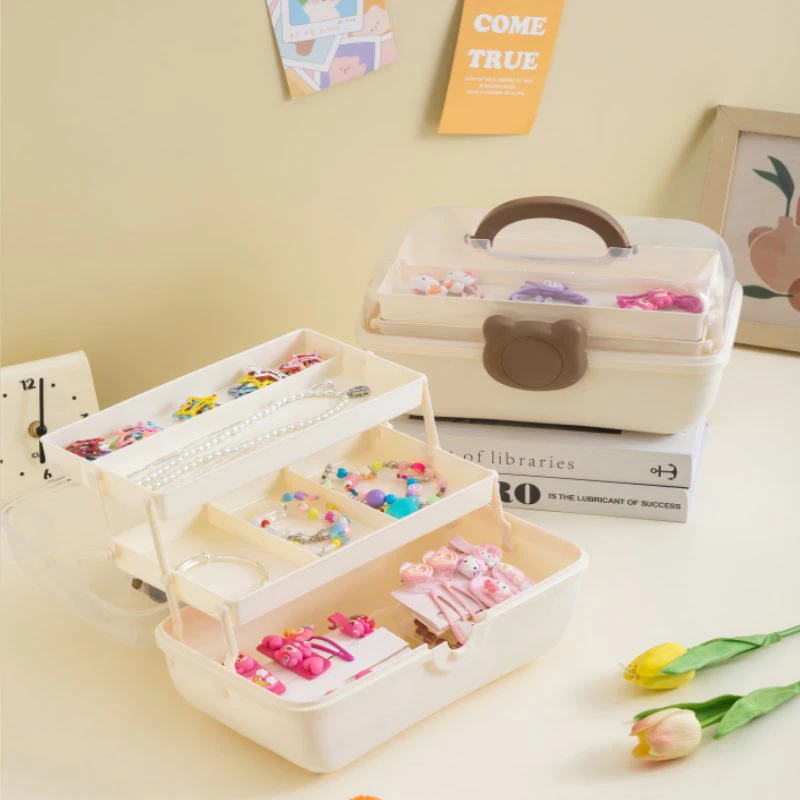 3-layer Girl Hair Accessories Storage Box Portable Jewelry Storage Box For Hair Ropes Hair Pins Container Organizer Box