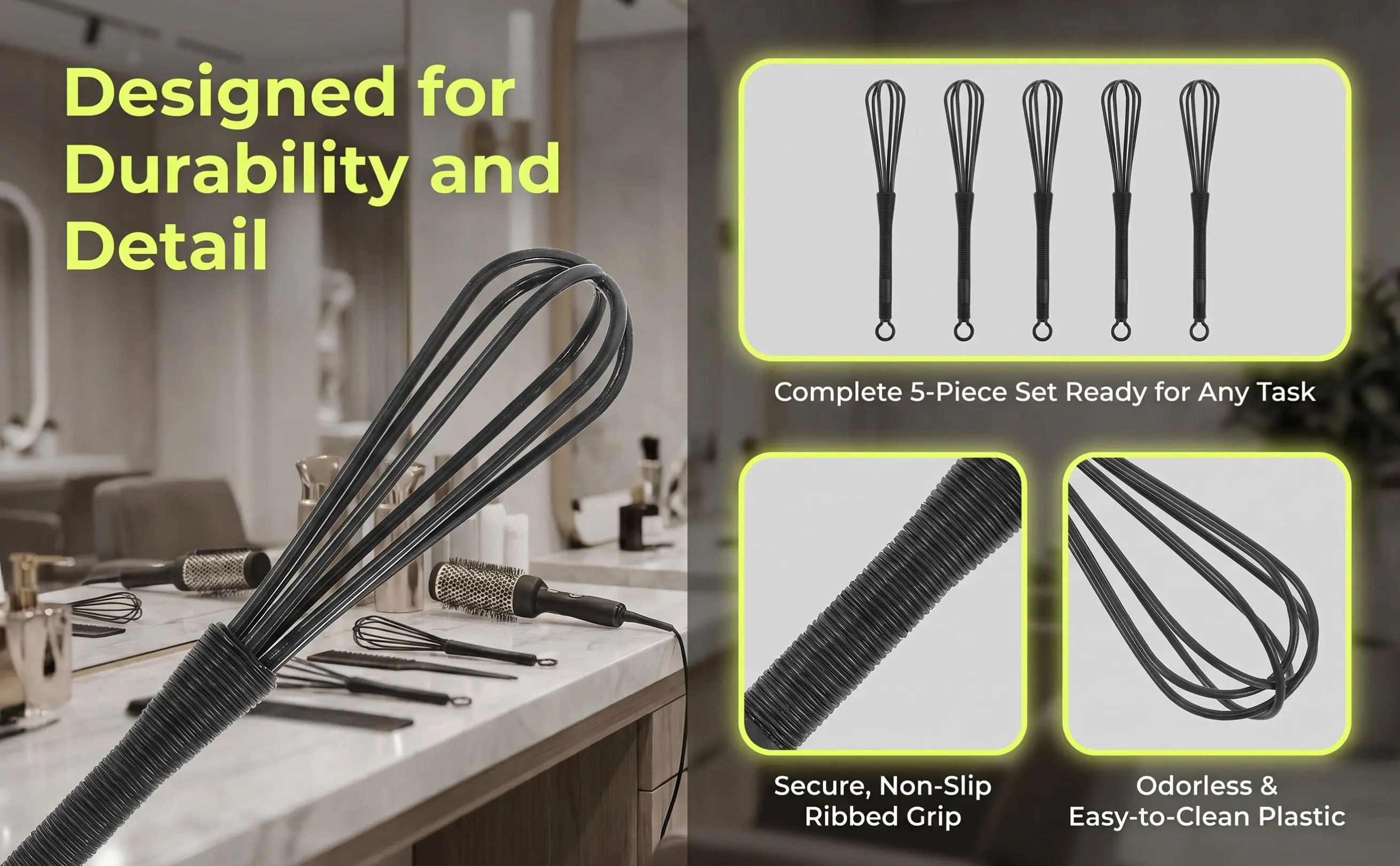 5Pcs Plastic Hair Dye Whisk Set Mini Manual Mixer for Salon Home Use Even Mixing Stirring Rod for Color Paste Egg Cream Kitchen