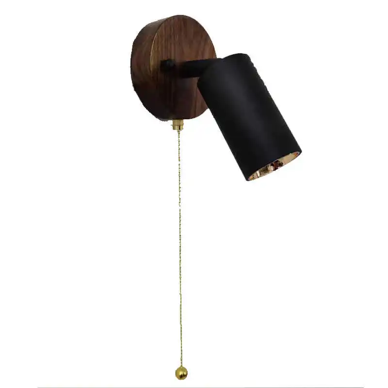 Japanese wooden wall lamp bedroom bed cable switch LED wall light decorative reading light can rotate the wall light image 6