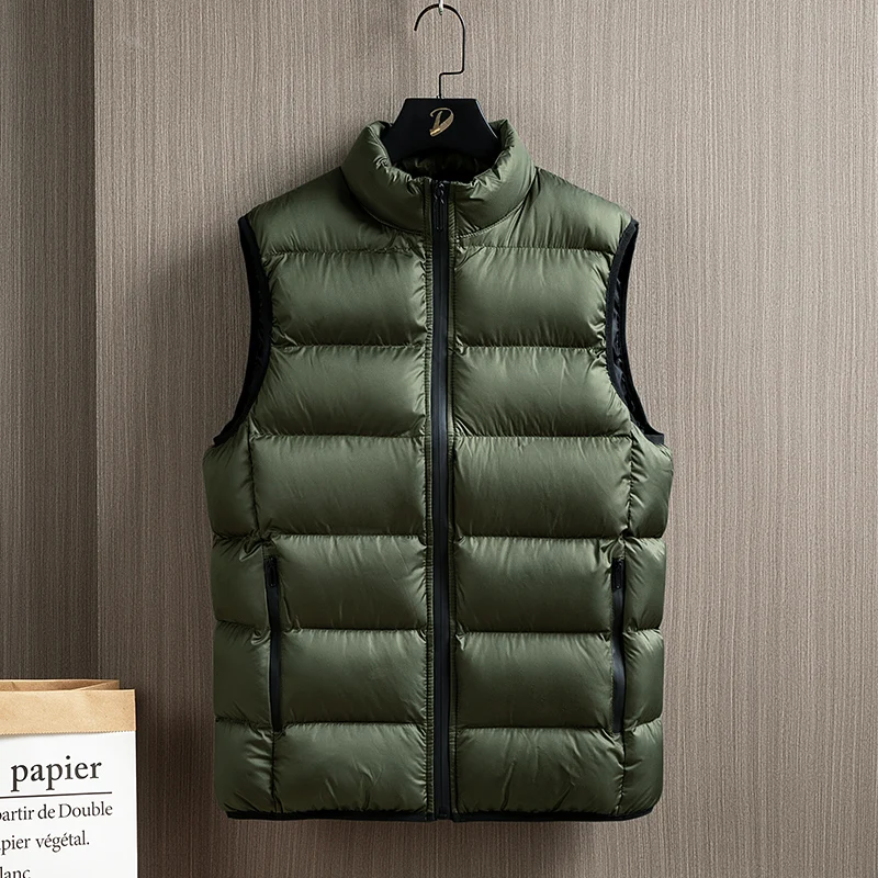 

Men Cardigan Down Vest Sleeveless Zipper Vest Men's Handsome Warm Stand Up Collar Vest Jacket Windproof Warm Padding Down Jacket