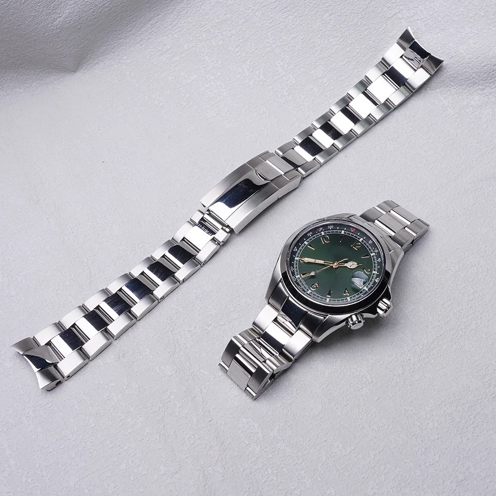 For Seiko Alpinist SARB017 SPB121 SPB123 SPB155 SPB209 Rolamy 20mm Solid Steel Middle Polish Curved End Watch band Strap