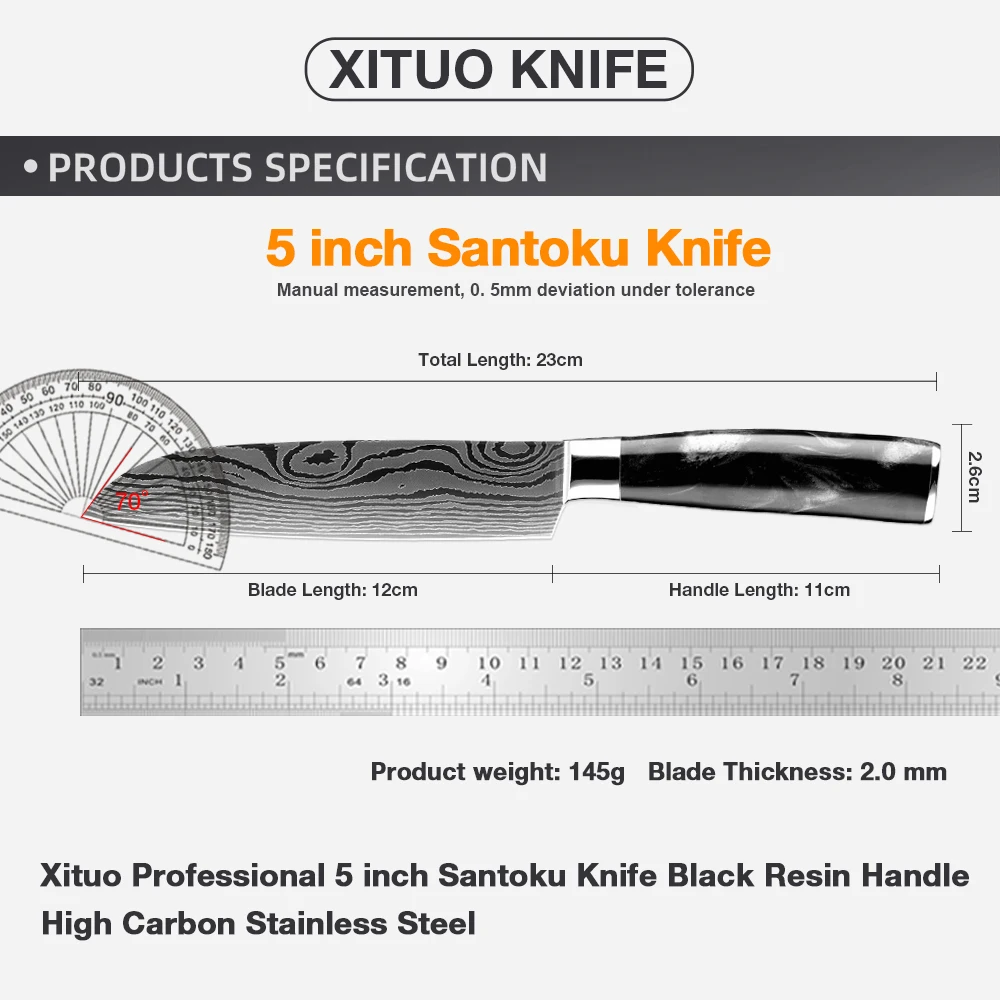 Japan Knife 5Inch Santoku Kitchen Knife,Pro Japanese Chef Knife Sharp Paring Knife, Ergonomic Handle, for Meat, Fish, Fruit