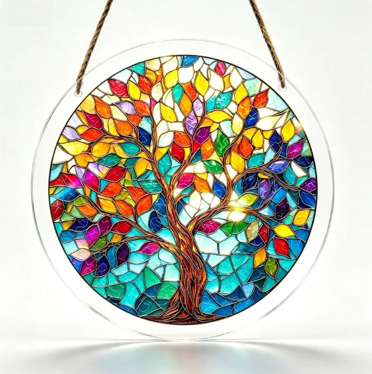 Rainbow Tree of Life Acrylic Window Hanging Ornament Home Wall Decor