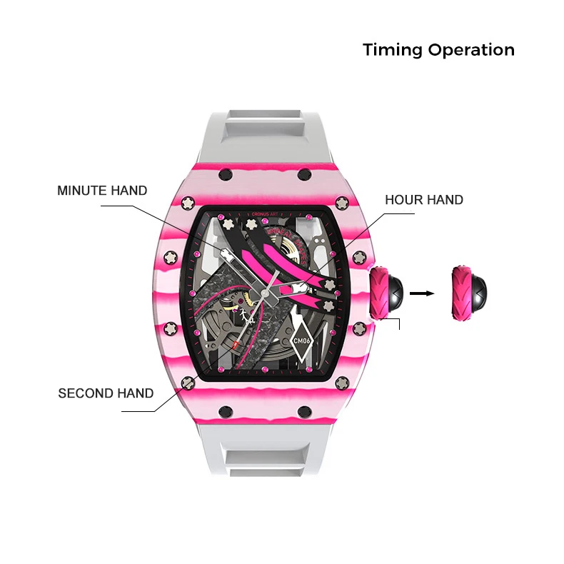 CRONUSART ساعة أوتوماتيكية للرجال 50 مللي متر Tonneau ساعة اليد الميكانيكية ألياف الكربون حافظة مضيئة فلوروروبر حزام الهيكل العظمي الهاتفي #6