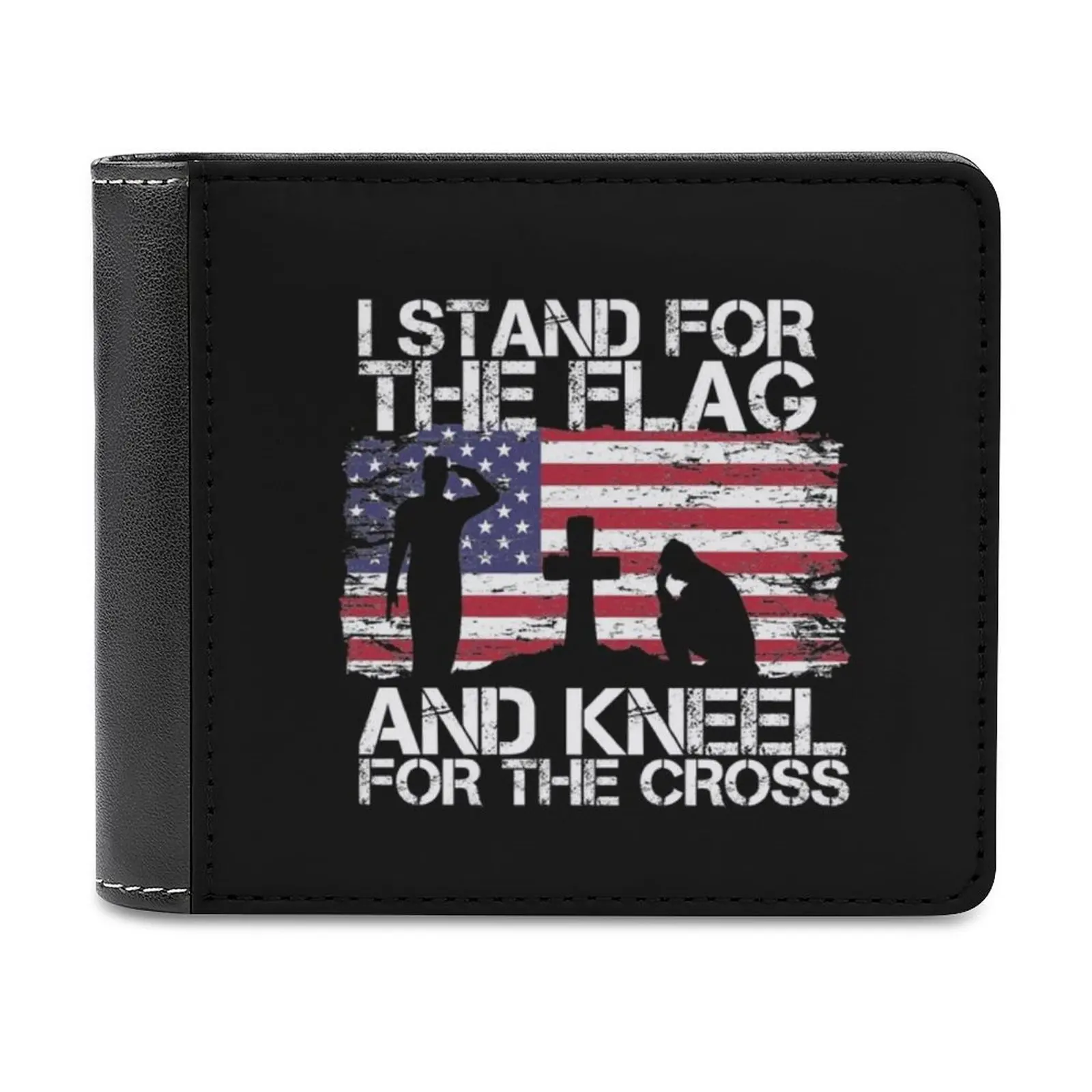 I Stand For The Flag And Kneel For The Cross American Flag Leather Wallet Men's Wallet Diy Personalized Purse Father's Day Gift