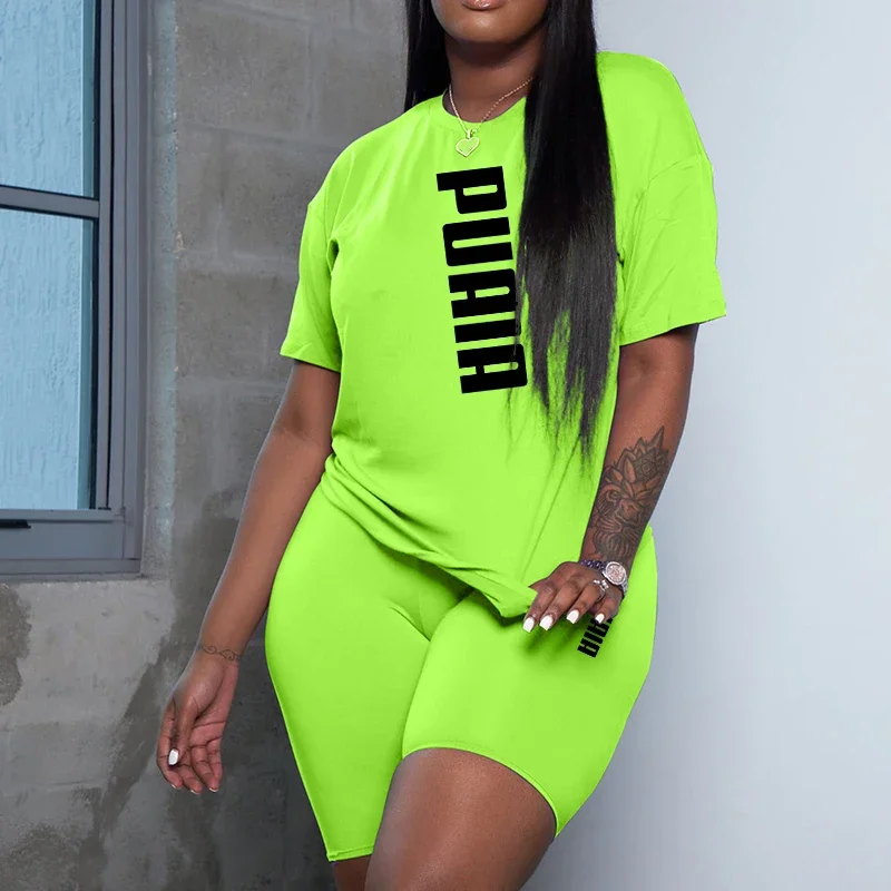2026 Summer New Arrival Women's Shorts 2pcs Set Ladies Daily Casual Sports Short Sleeved Tracksuit Fashion Printed T-shirt Wear image 3