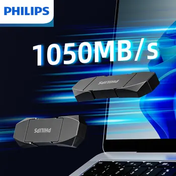 필립스 512GB 외장 SSD, 읽기/쓰기 속도 550MB/s, USB 3.2 Gen2 + USB C 듀얼 포트 플래시 드라이브, 휴대용 SSD 8 best sales 필립스 스피드프로 - №2
