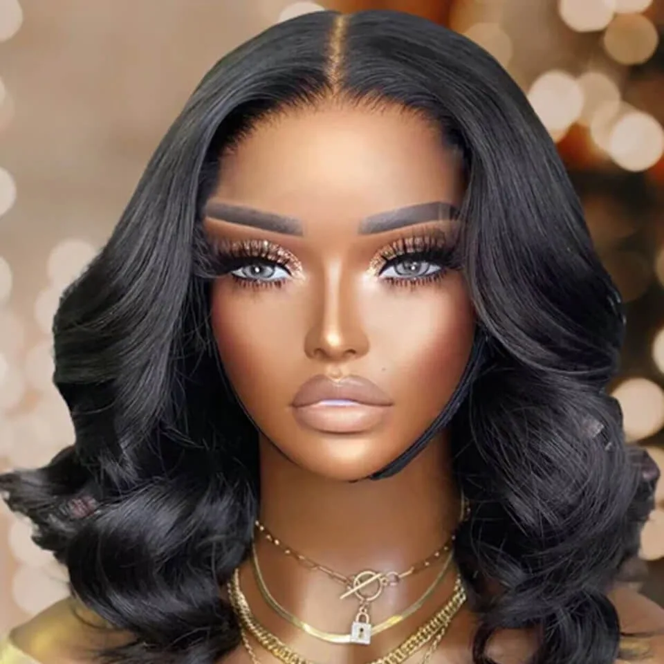 Pelucas Bob corto sin pegamento, cabello humano precortado 5x5, cierre de encaje frontal, onda del cuerpo prearrancada, peluca sin pegamento, pelucas mejoradas