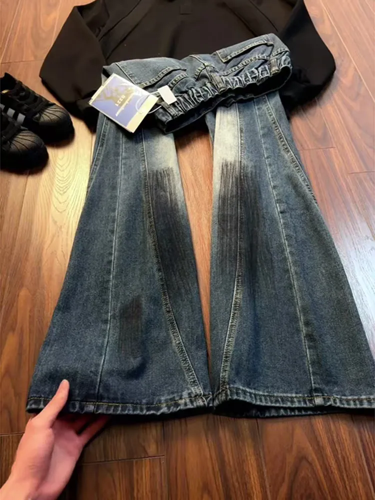 Deep Blue Retro Knife  Men's Jeans Spring Design High Street Loose Flared Pants Wear Resistant Casual Straight Leg Jeans