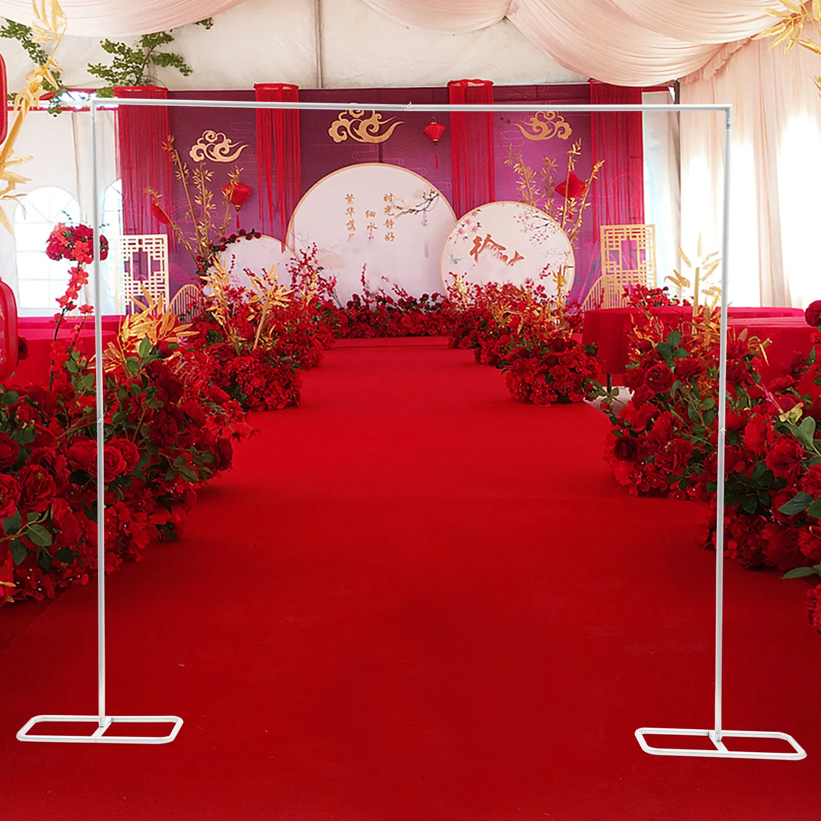 Fondo de puerta de arco de boda, accesorios decorativos de hierro forjado, estante de flores blanco, 2x2,1 m