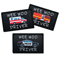 Wee Woo Driver Patch-auto della polizia, ambulanza EMT o Driver per motori antincendio-divertente toppa rimovibile 2 