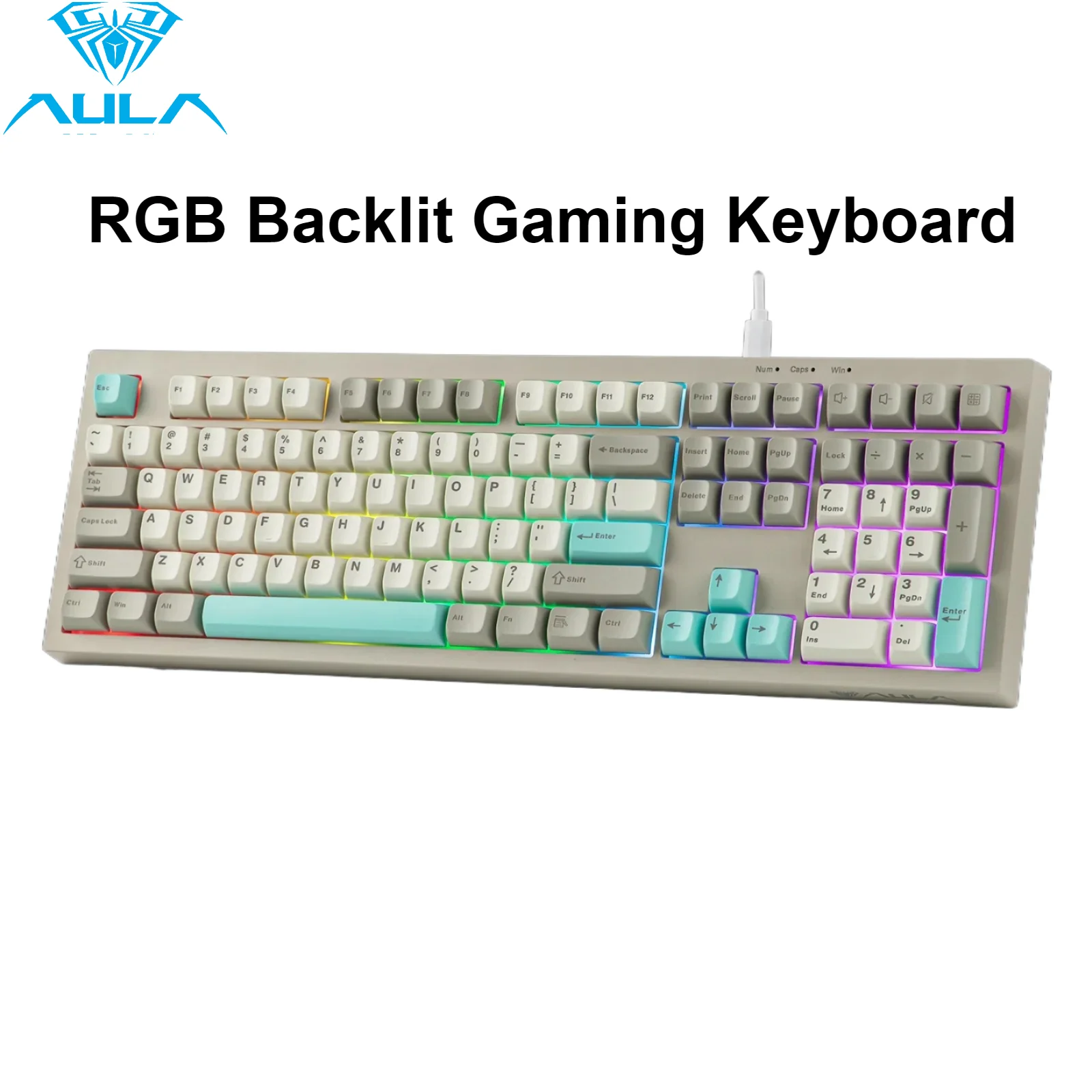 AULA S102 Wired Silent Membrane Gaming Keyboard 108 Keys Full Size with Number Pad Creamy Silicone Structure RGB Backlit