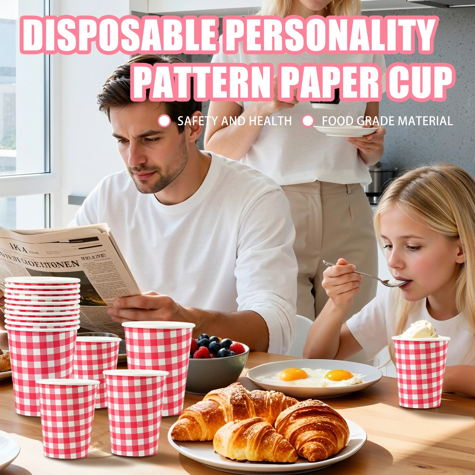 Disposable Paper Cups Red And White Checkered Hot And Cold Beverage Cups Christmas Holiday Birthday Wedding Party Supplies
