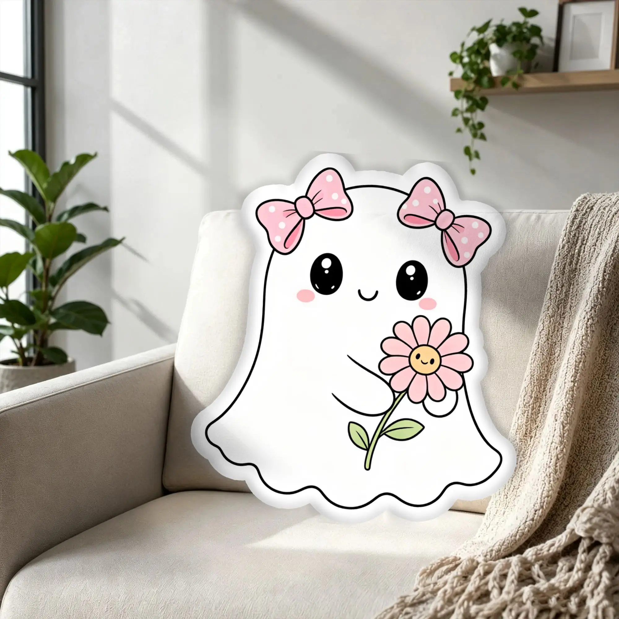Custom Funny Halloween Gift Pillow Double Sided Candy Ghost Home Decoration Salon Personalized Plush Pillows for Sofa