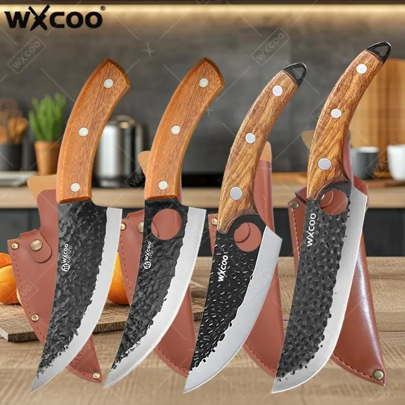 WXCOO Full Tang Forged Kitchen Knife Meat Cleaver Fish Boning Knife Wooden Handle Multifunctional Cooking Cutter Tool Chef Knife