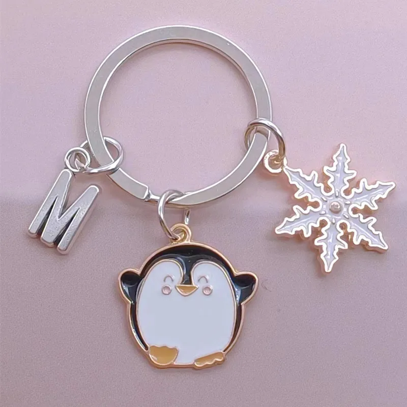 Winter New Style Keychain Women A-Z Snow Penguin Keychain Souvenir Women's Bag Accessories Car Pendant Craft Jewelry