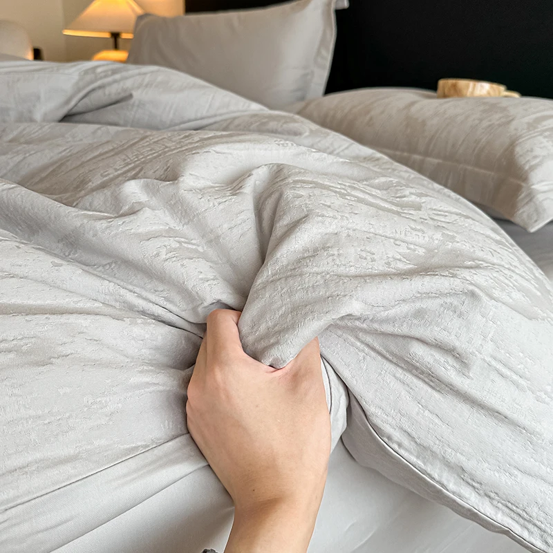 100% القطن الساتين الجاكار 4 قطعة طقم سرير فئة أ 60s طويلة التيلة القطن حاف مجموعة غطاء ضوء الملمس الفاخر للديكور المنزل #4