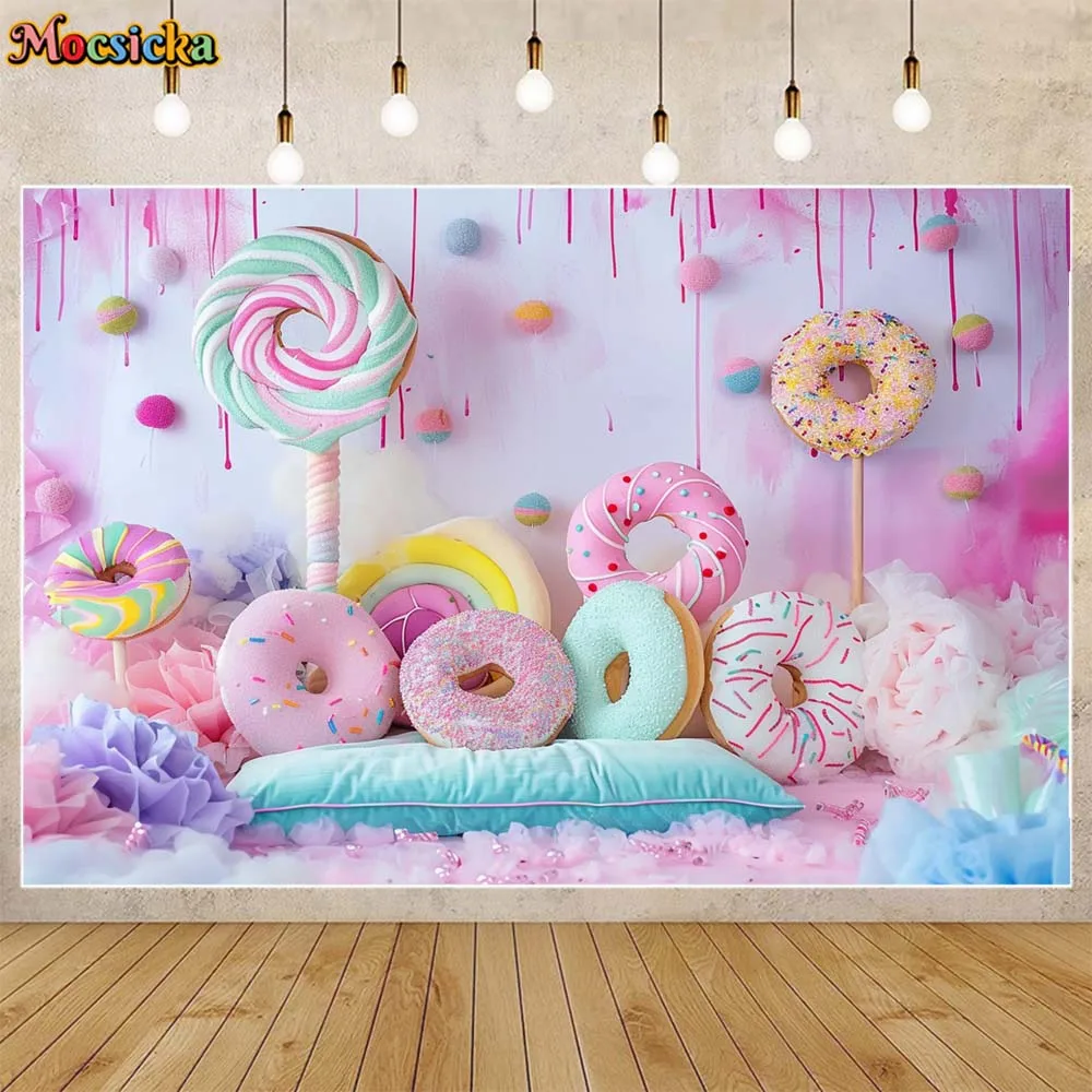 Mocsicka Baby Kids Photo Background Donut Lollipop Pillow Newborn Portrait Backdrop Photography for Photo Studio Photocall Props