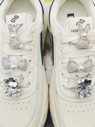 2PCS Cute Bling Cat Shoe Lace Charms ABS Rhinestone Silvery Bow Shoelace Accessories DIY Luxury Rabbit Decor Shoe Clip Fit Boots