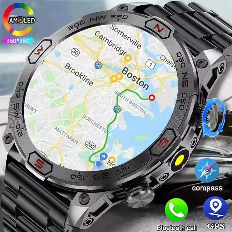 

2025 New Outdoor Military GPS Smart Watch Men AMOLED HD Screen Heart Rate Blood Pressure Bluetooth Call Waterproof Smartwatches