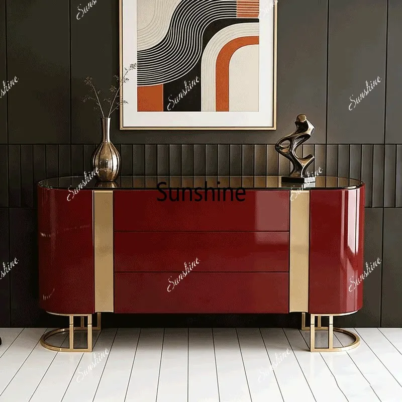 

Piano paint Italian porch, light luxury dining side cabinet, villa living room storage, decoration