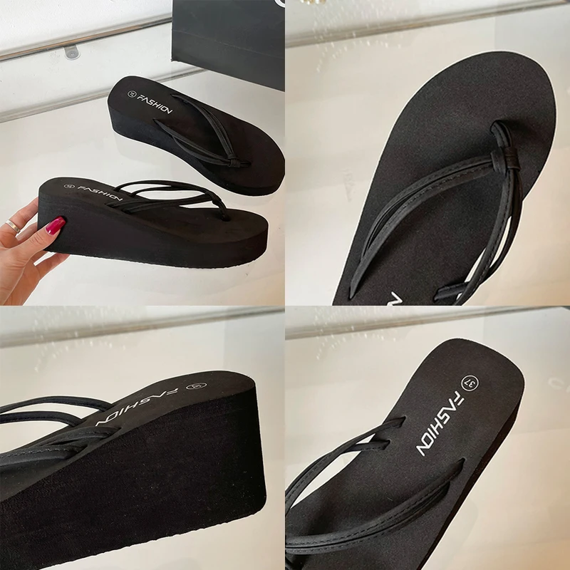 Damen Keilabsatz-Flip-Flops – Sommerliche, weiche, dicksohlige, rutschfeste EVA-Strandsandalen für drinnen und draußen, offene Zehenpartie, Hausschuhe – Detail 6