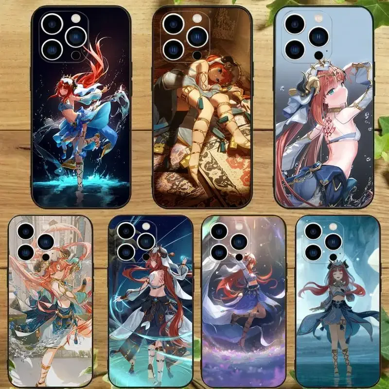 G-Genshin I-Impact Nilou Phone Case For iPhone 15 14 13 12 11 Pro Max Xs Xr X 7 8 Plus 12 13 Mini Silicone Black Cover