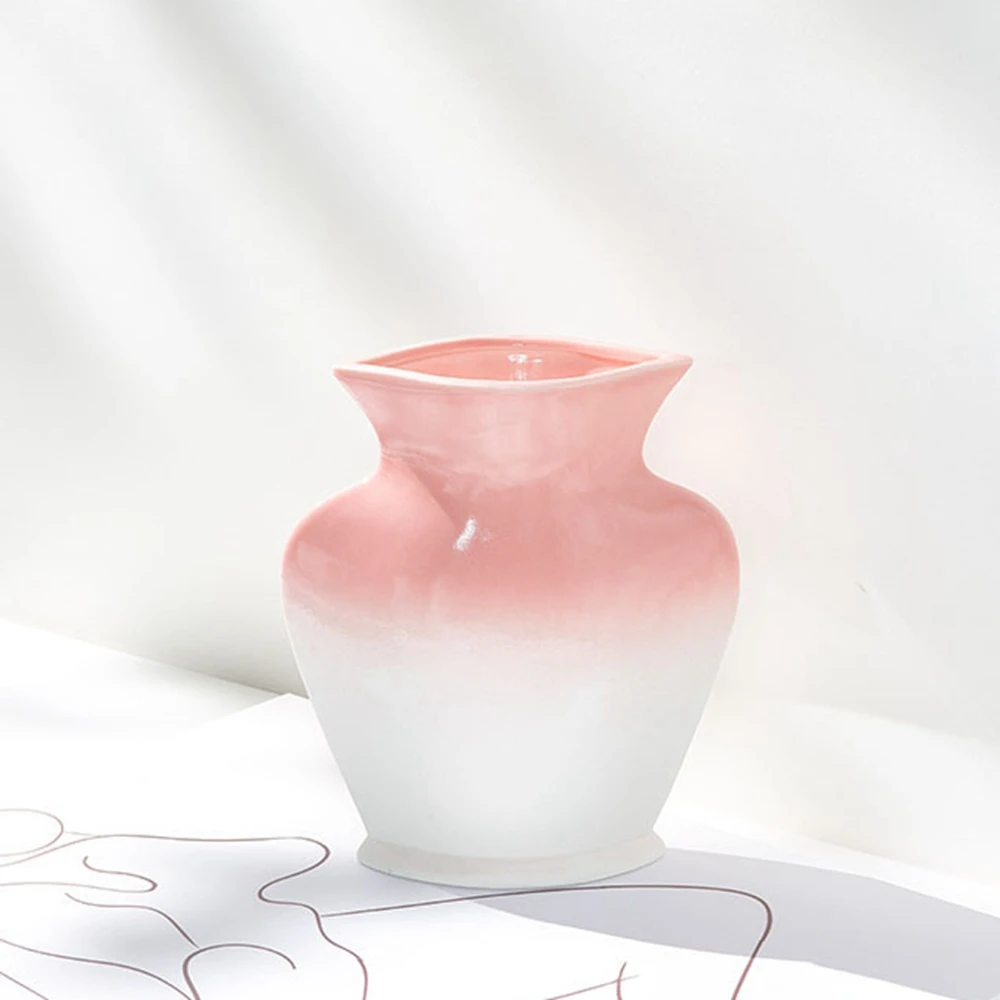 

White gradient pink ceramic vases living room flower arrangement decoration flowers decorative dry flower exhibition hall Nordic