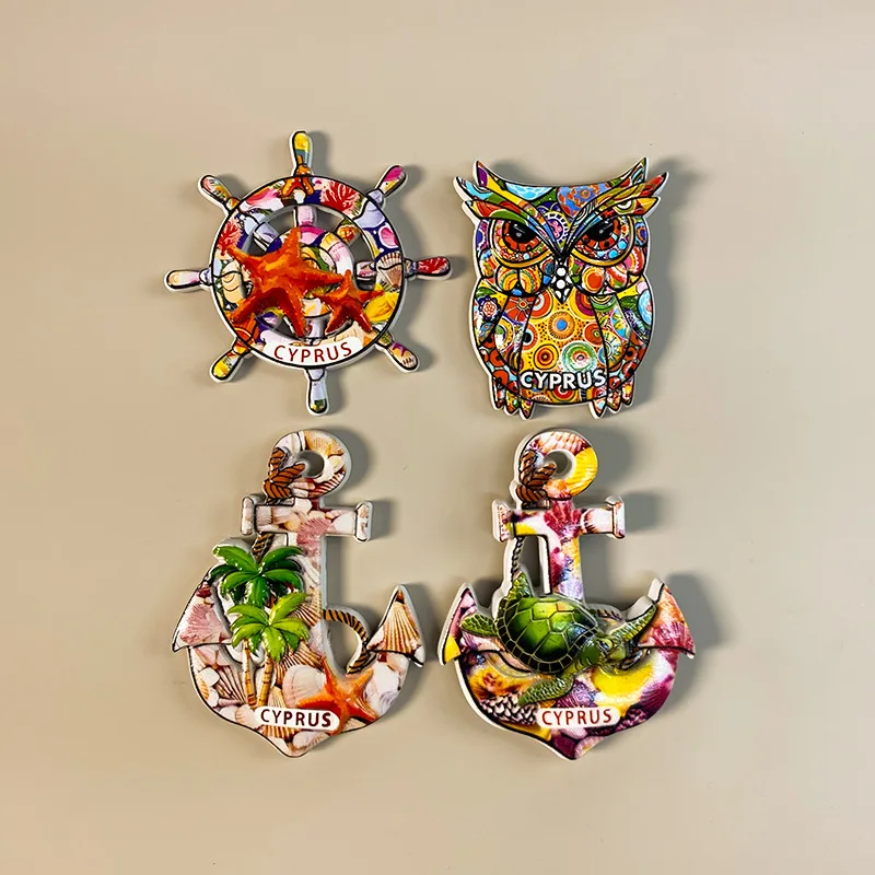 

Cyprus Fridge Magnets Set - Steering Wheel, Owl, Anchors with Palm/Sea Turtle, Cute Home Decor for Refrigerator, Strong Magnets