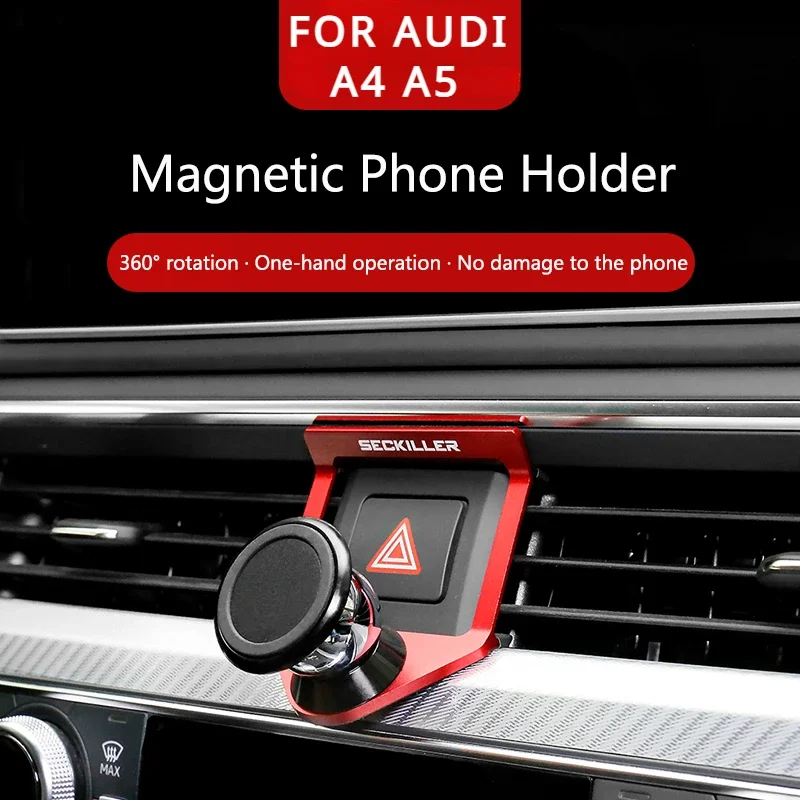 

For Audi A4 B9 A5 2017-2024 Phone Holder Stand Mount Air Vent Mount 360 Degree Rotate GPS Mobile Holder Magnetic Phone Stand