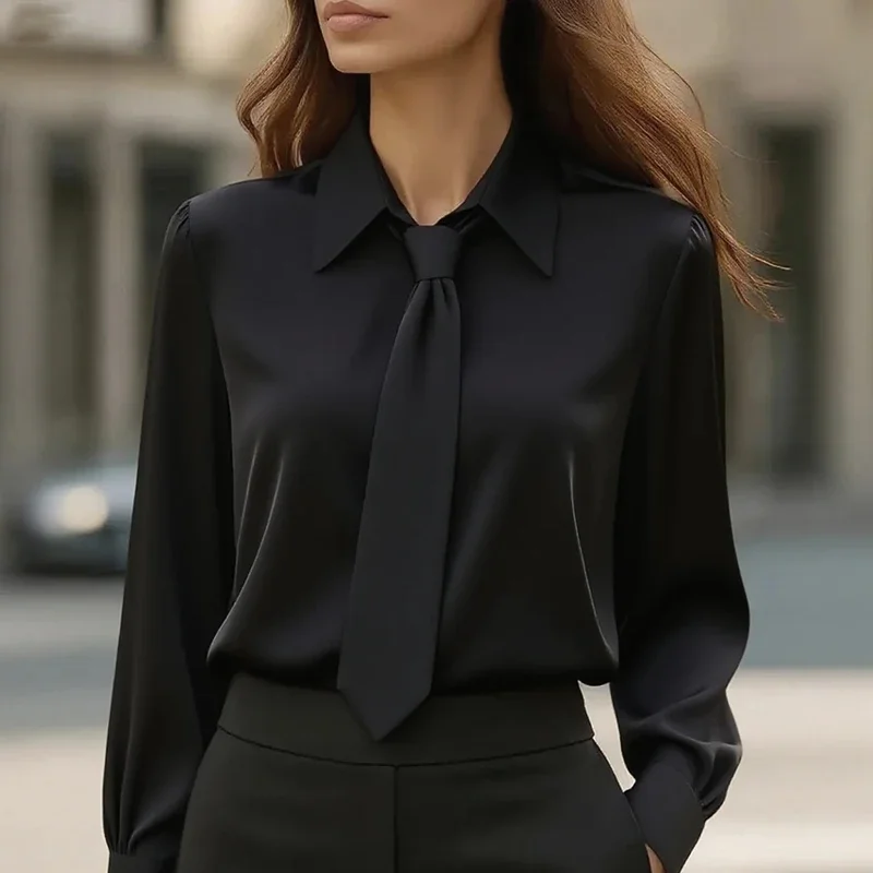Autumn Elegant Women's Shirt White Black Women Blouse Shirt Long Sleeve Bow Collar Office Lady Casual Shirt Women Tops Spring