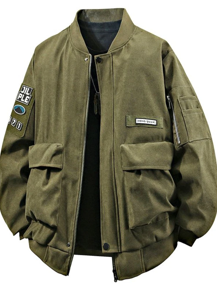 

Men's Vintage Causal Pilot Bomber Jacket Retro Oversized Loose Fit Functional Coat Trendy Spring Autumn Fashion Outerwear
