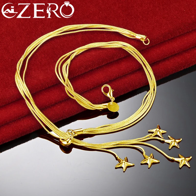 

ALIZERO 18K Gold Necklaces 925 Sterling Silver Five Starfish Snake Chain Necklace For Women Wedding Party Fashion Jewelry Gift