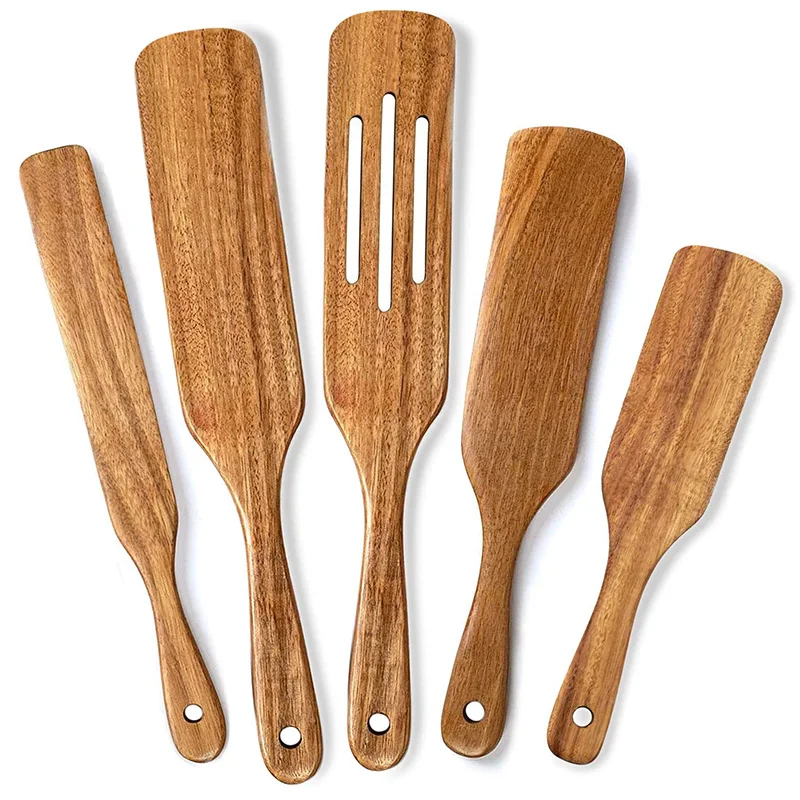 5Pcs Wooden Spurtles Set, Natural Acacia Kitchen Utensils, Wooden Utensils for Cooking, Stirring, Mixing & Serving