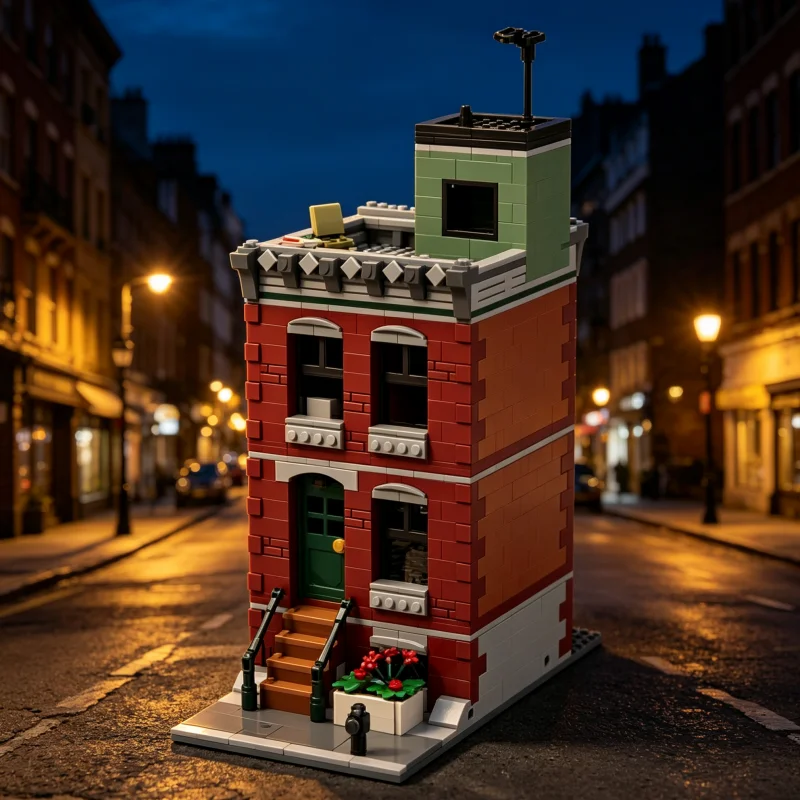 Historic Brownstone Townhouse MOC Building Blocks Classic Staircase Entry Building DIY Assembly Brick Set Desktop Collectible