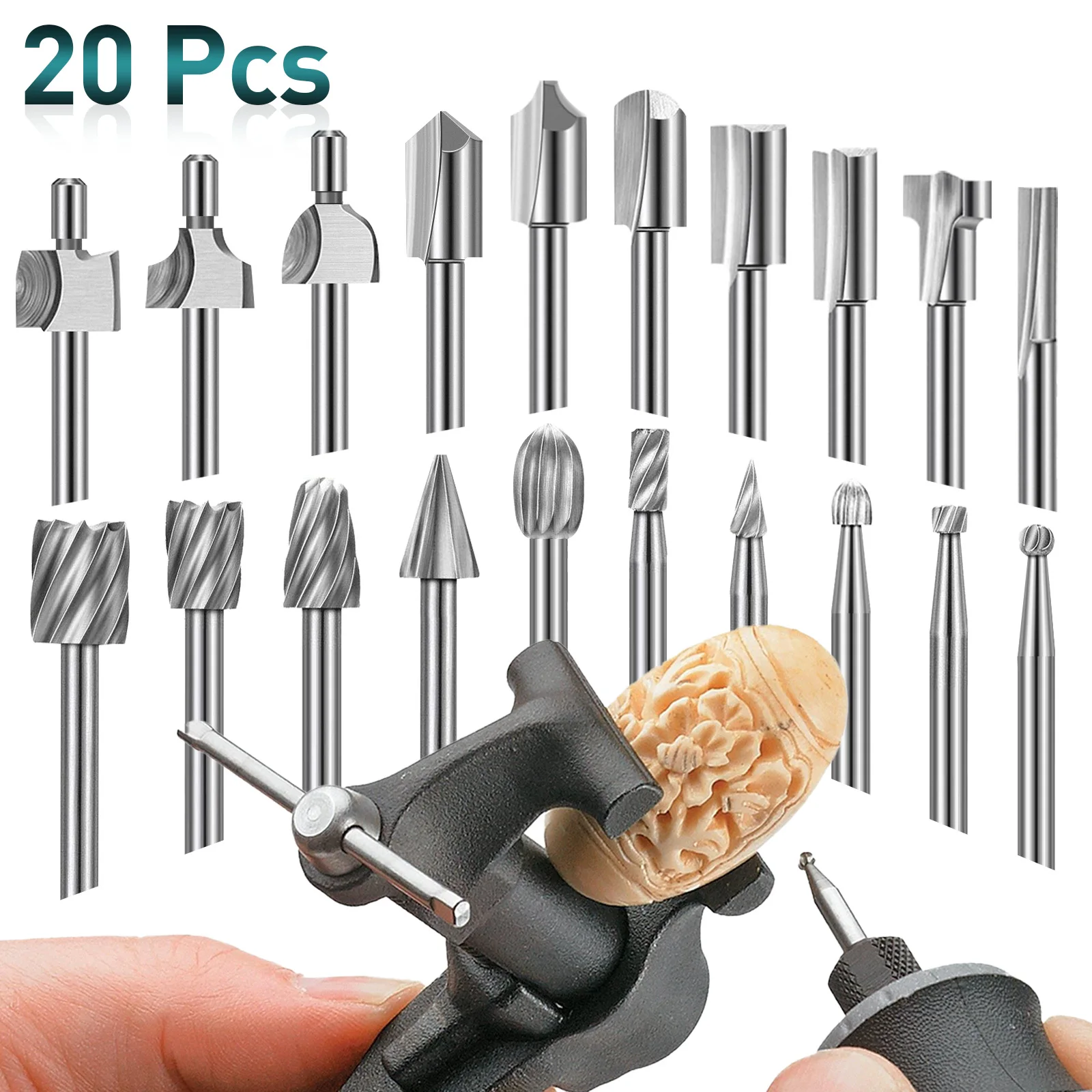 

20-Piece HSS Woodworking Trimmer Grinding Carving Rotary File Set for Woodworking Handcrafts DIY