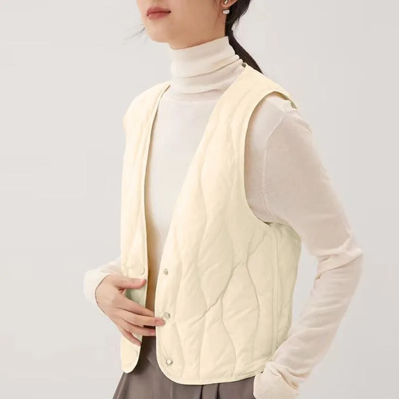 Women V Neck Goose Down Vest Lightweight Warm Sleeveless Gilet Inner Layer Waistcoat
