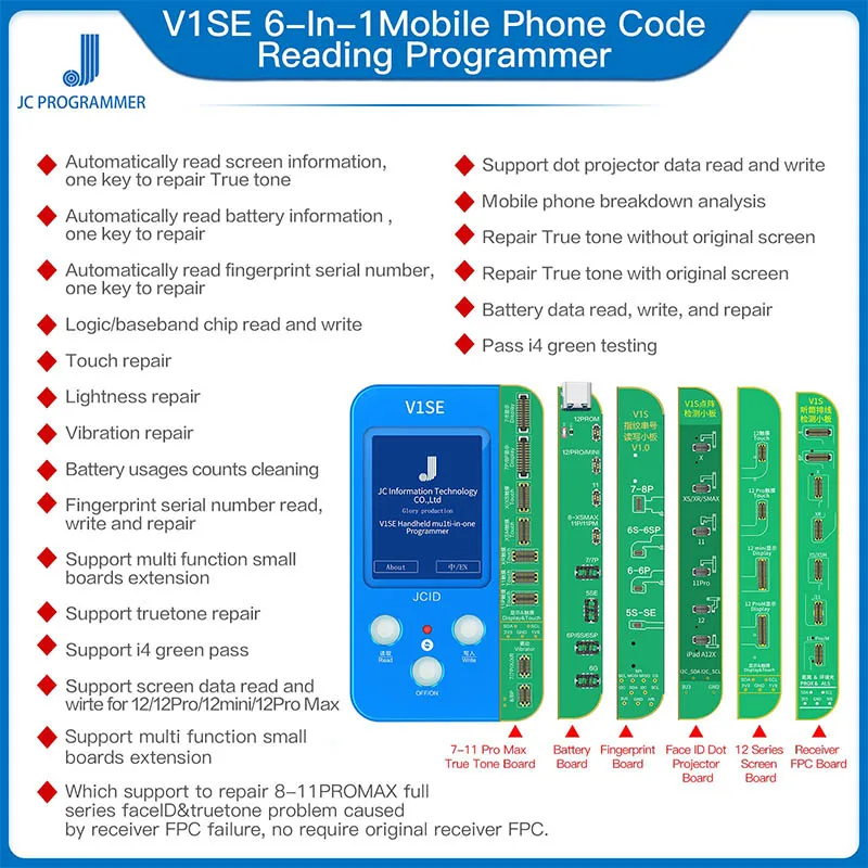JC V1SE LCD True Tone Programmer for Phone 7 7P 8 X 11 Pro MAX 12 13 14 Battery Fingerprint SN Reader Dot Matrix for X-14ProMAX