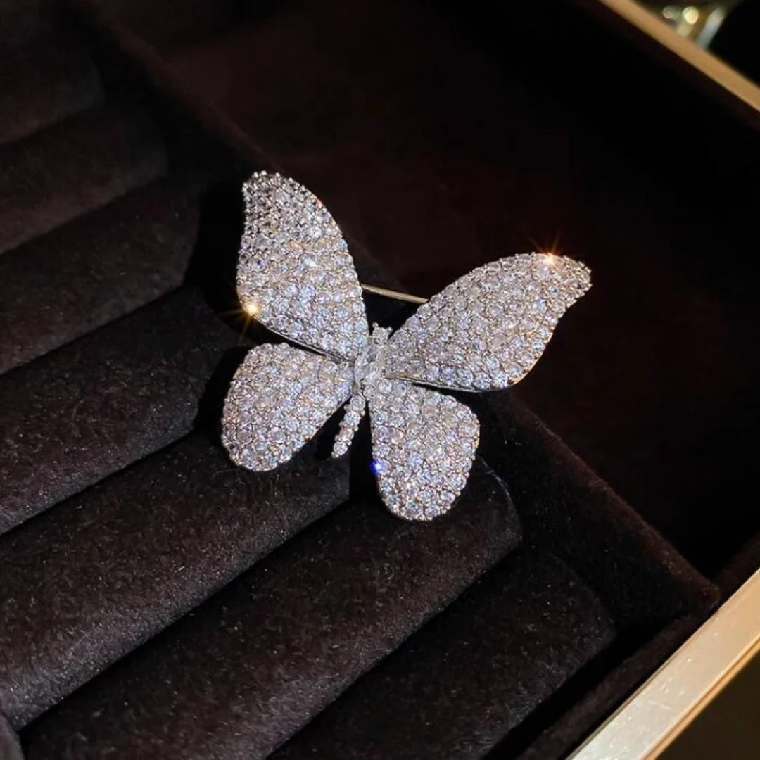 High End Women'S Formal Wear - New full-diamond ultra-bright butterfly brooch for
