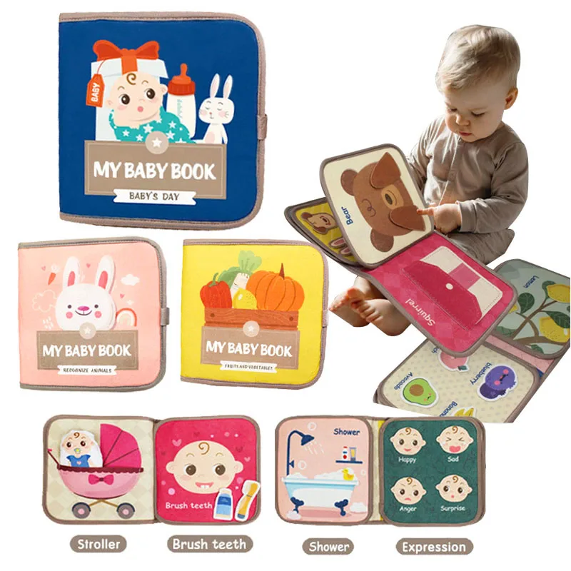 Montessori Busy Book Baby Early Education Puzzle Toy Animal Cognitive Fabric Repeated Paste Quiet Activity Book with Life Skills