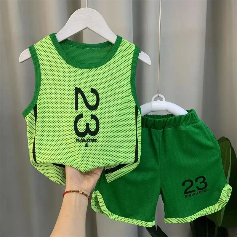 Boys Tank Top Set 2023 New Fashionable Baby Summer Quick Drying Clothes Tide Childrens Raspy And Handsome Sports Two Piece Set