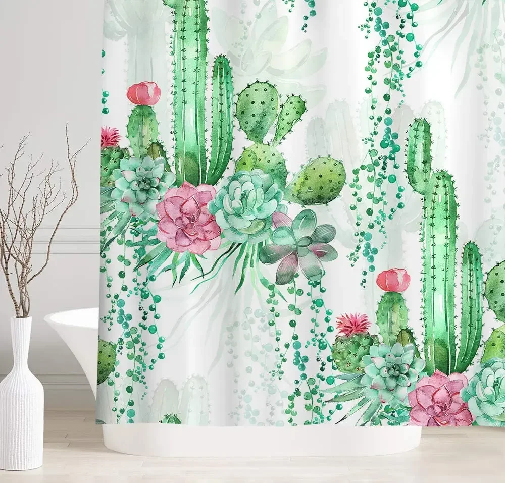 Watercolor Cactus By Ho Me Lili Shower Curtain Tropical Desert Plant Mexican Cacti Spikes And Flowers For Bathroom With Hooks