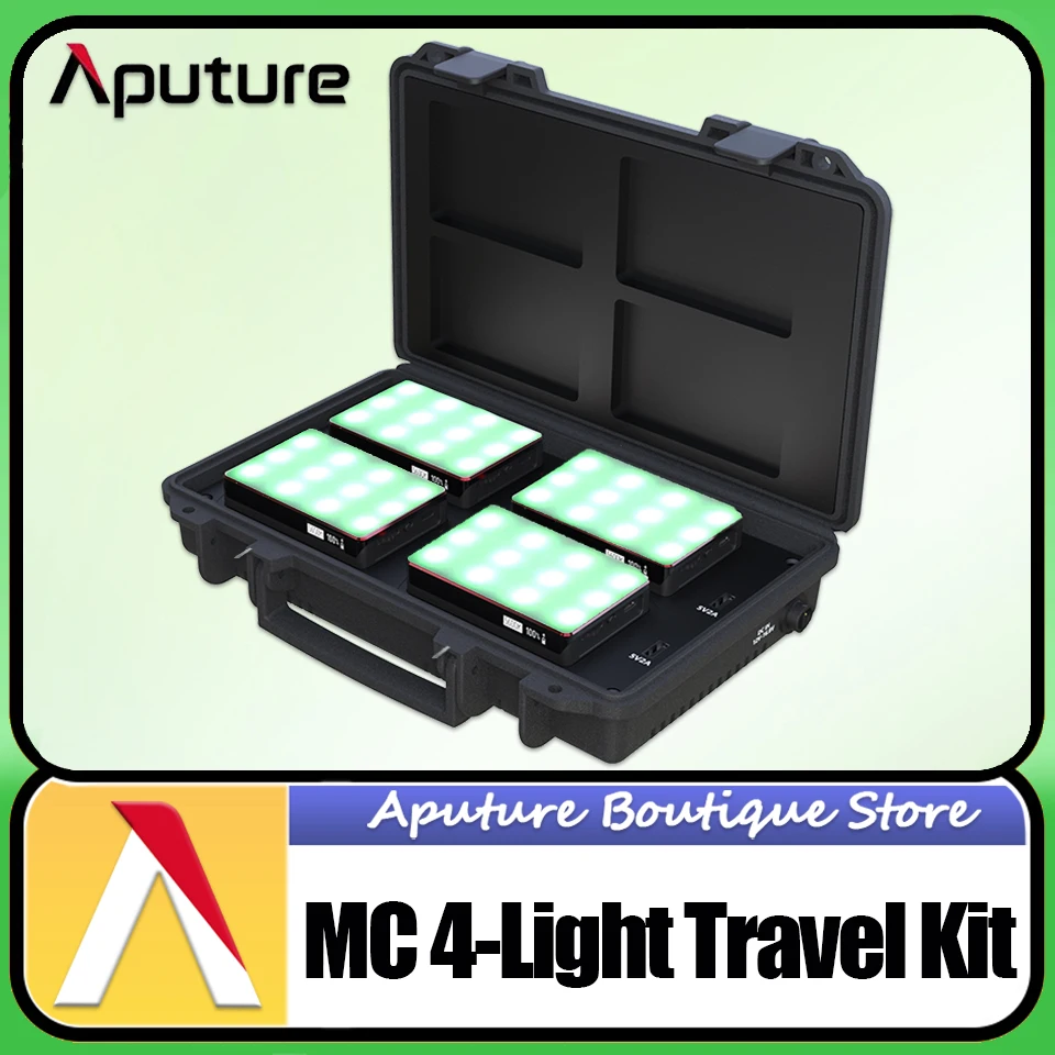 Aputure MC 4-Light Travel Kit CCT 3200K-6500K RGB Full HSI Color Pocket Video Light for Studio Photography CRI 96+ TLCI 97+