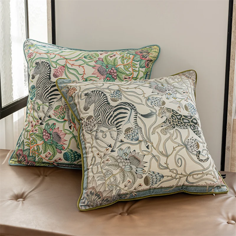 Tropical Animals Throw Pillow Covers 18 X 18 Inch Elephant Giraffe Leopard Zebra Decorative Pillow Cases Summer Outdoor Cushion